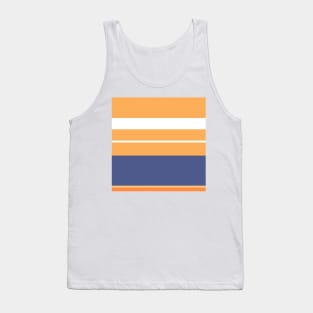 A lovely concoction of Purple Navy, White, Topaz, Pale Orange and Orangeish stripes. Tank Top